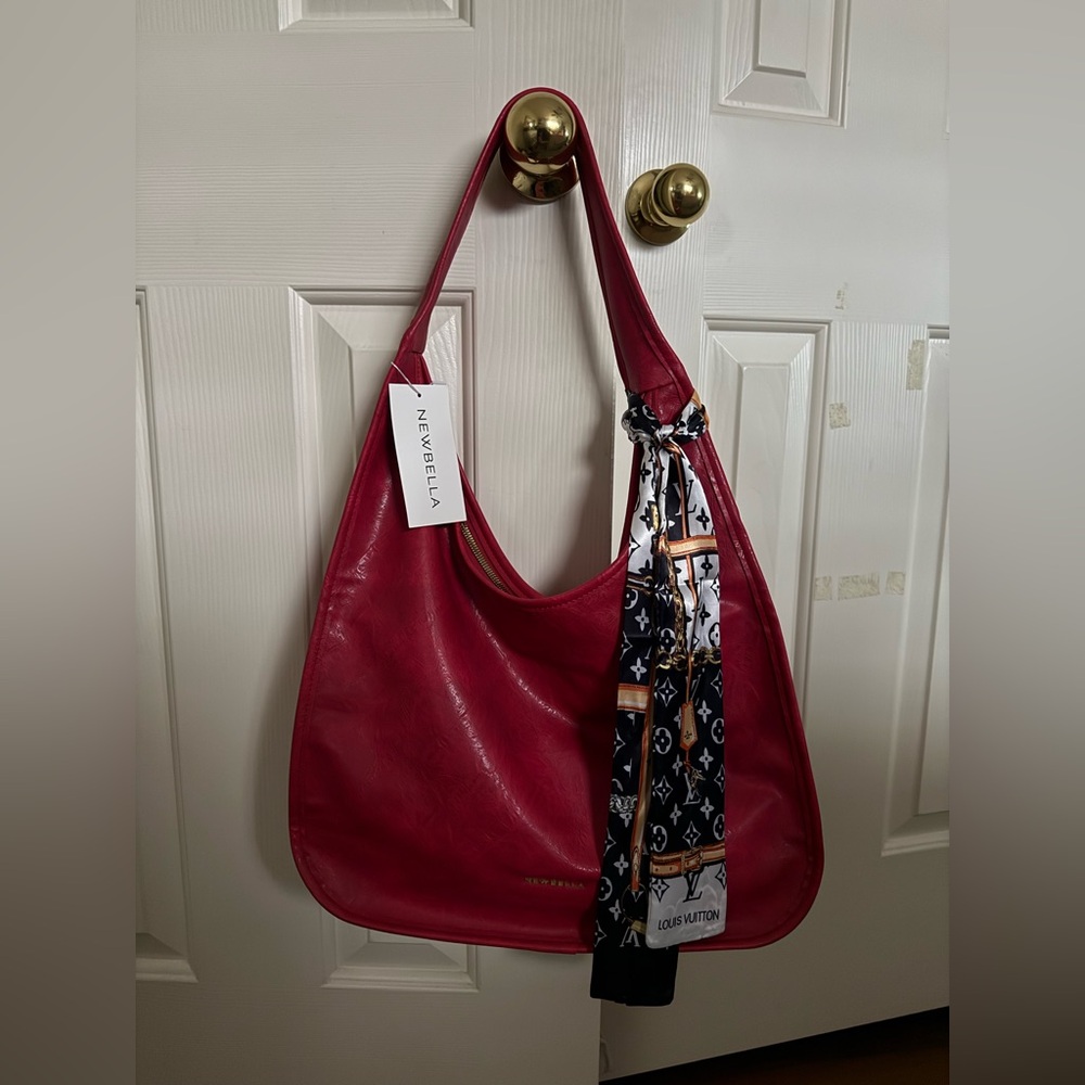 Red New Bella Shoulder Bag with Decorative Scarf
